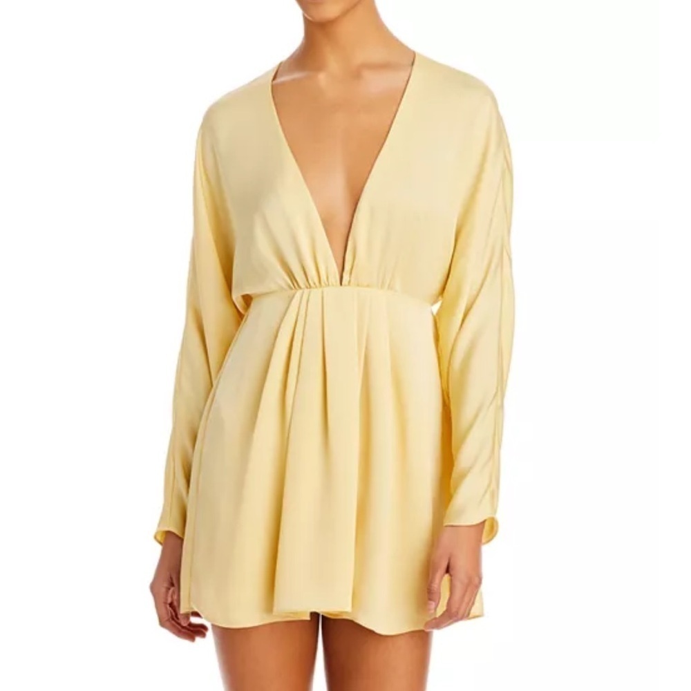 Nwt Ramy Brook Tanya Deep V Neck Mini Dress Daffodil Yellow Satin